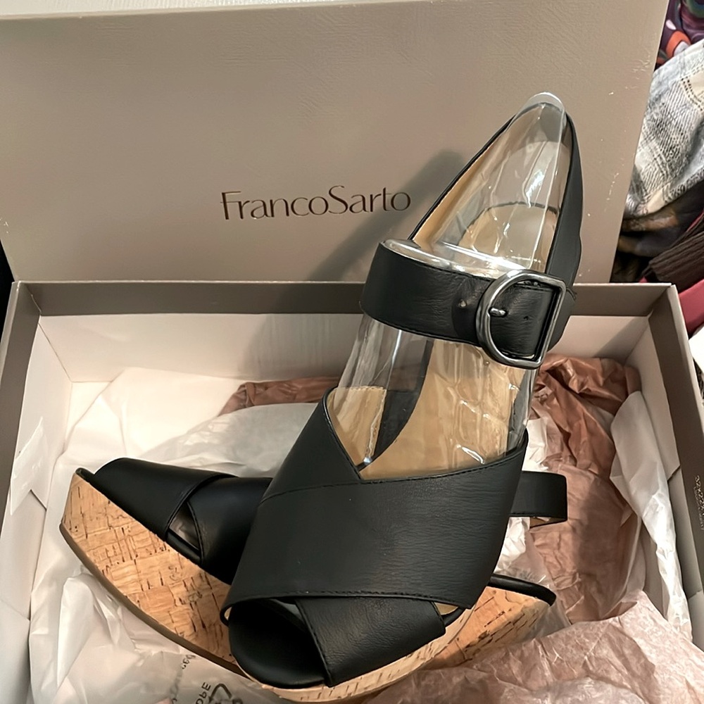 FrancoSarto Black and beige wedges